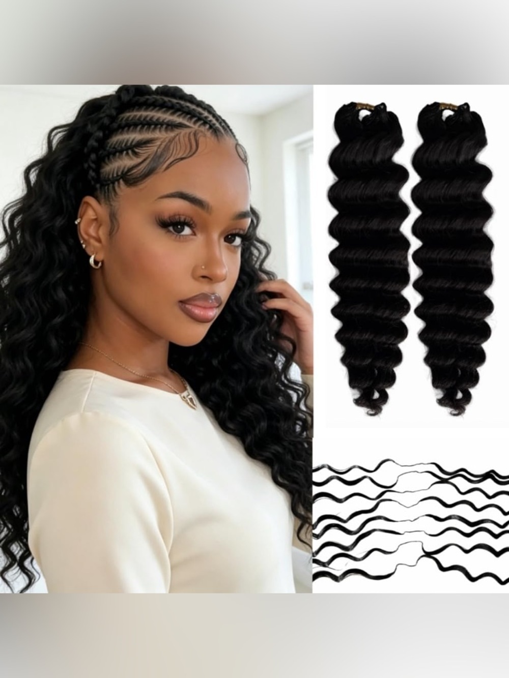HUMAN HAIR 18” Feather Crochet Deep Wave Black Hair Extensions - Seamless Blend